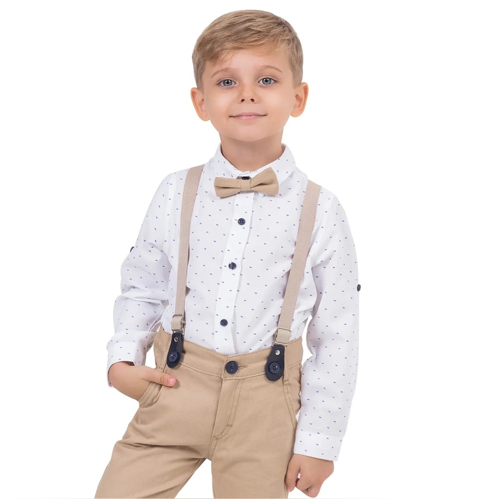 Kids Tan Bow Tie and Suspenders with Pants Set